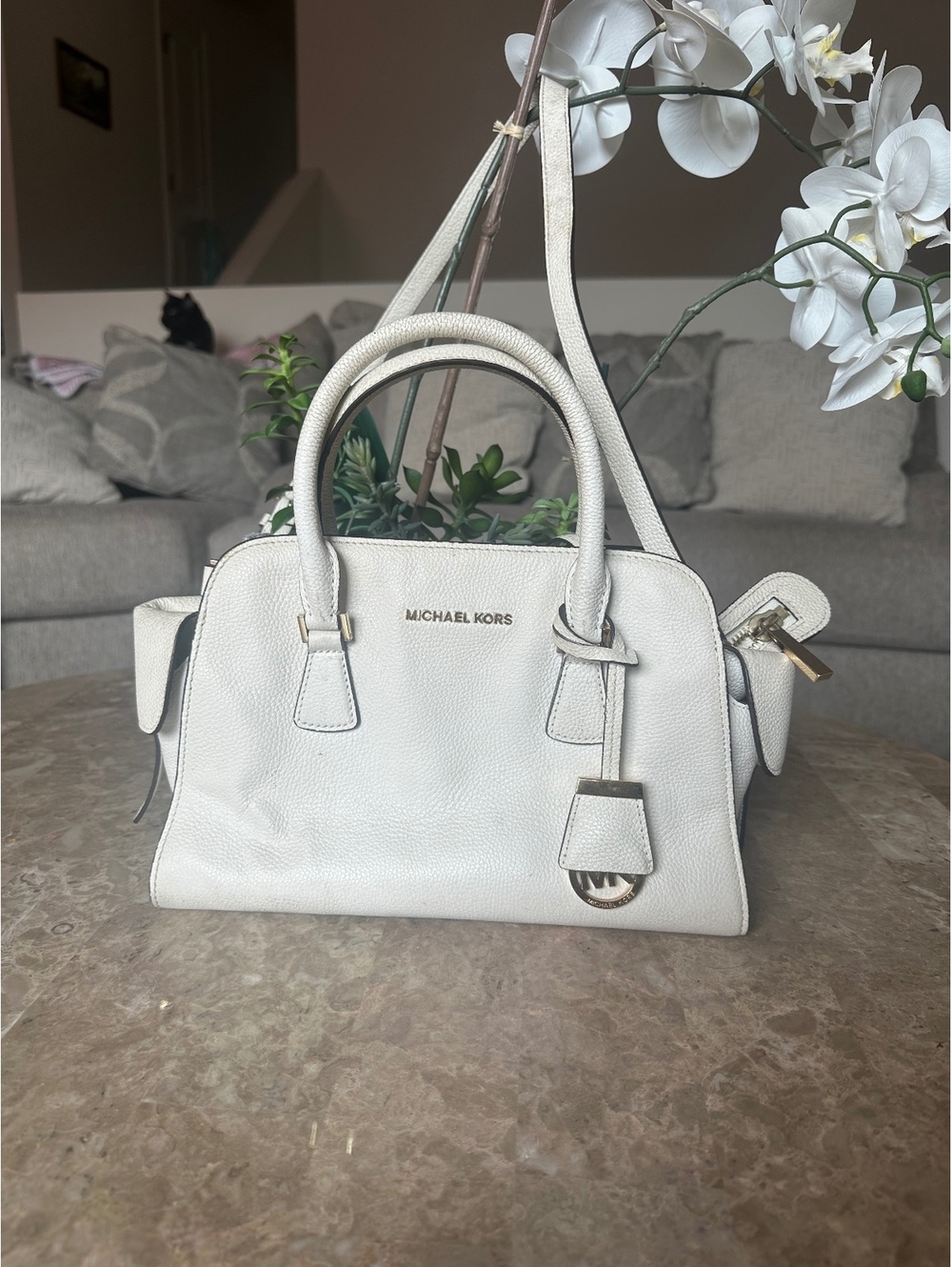 MICHAEL KORS WOMEN  WHITE SAFFIANO LEATHER ,PURSE, SHOULDER+HAND BAG, SATCHEL